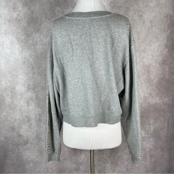 The Kooples Sport Gray Star Studded Sleeve Crewneck Sweatshirt Women's Sz 2 US M - Picture 6 of 11